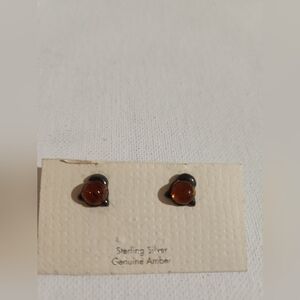 Sterling Silver Amber Stud Earrings